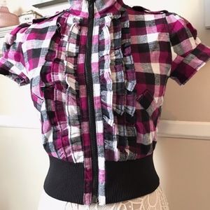 Plaid Short Sleeved Cropped Jacket Size S